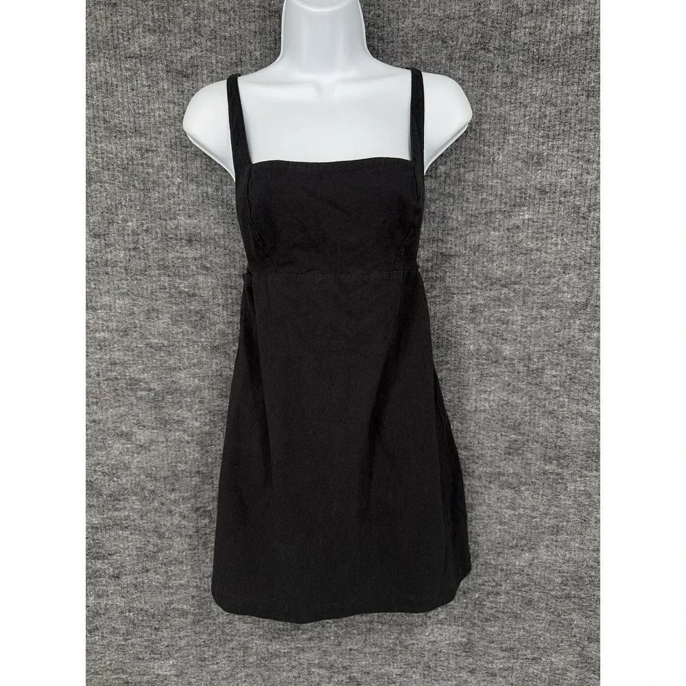 Free People Dress Womens Small Black Mini Square Neck Strappy Cotton Sundress